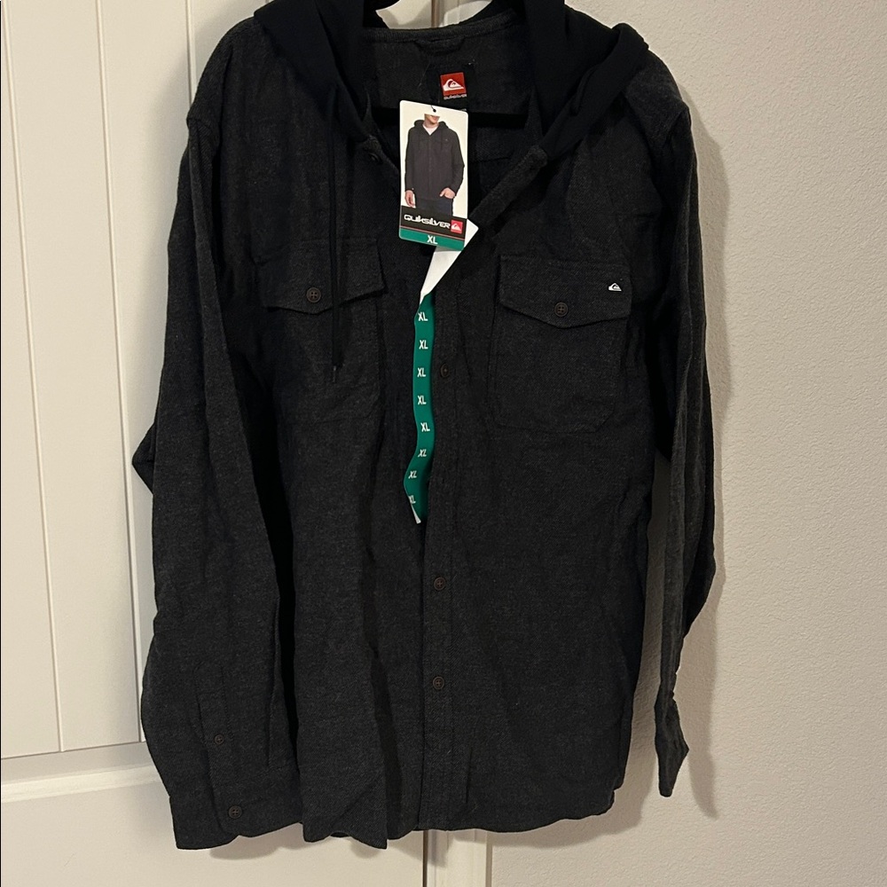 Quiksilver Men's Charcoal Hooded Flannel Shirt Jacket